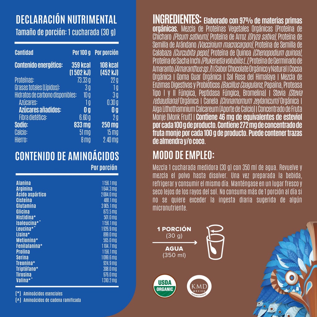 Proteína Vegetal Orgánica Polvo Falcon Protein 1.8kg Birdman Sabor Chocolate