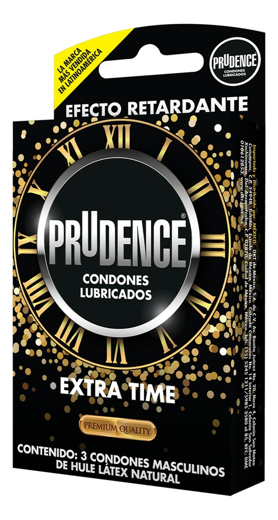 3 Condones De Látex Prudence Extra Time Con Retardante