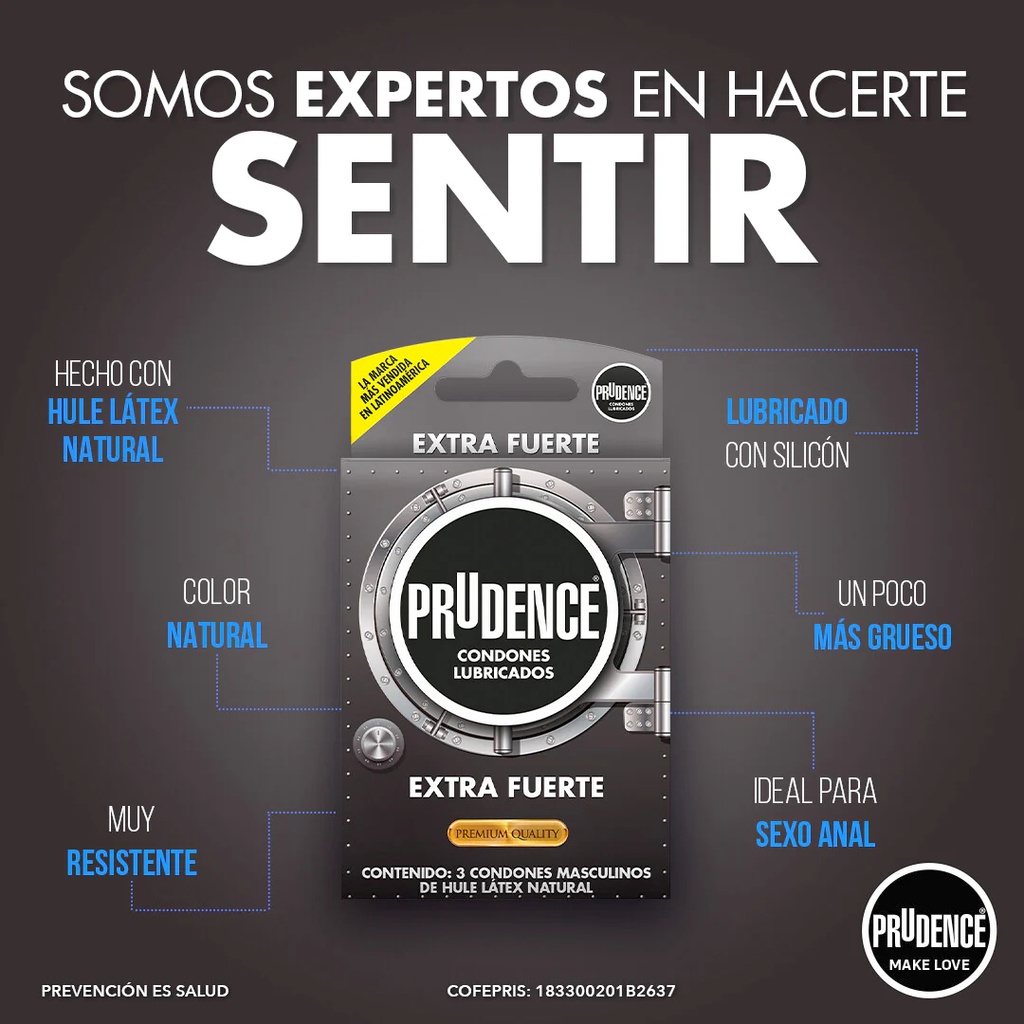 Condones De Látex Prudence Extra Fuerte 3 Condones Premium