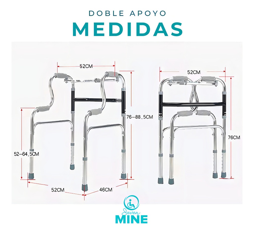 Andadera Doble Apoyo De Aluminio Plegable Ajustable Andador