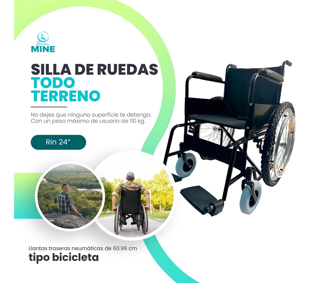 Silla De Ruedas Todo Terreno, Llantas Traseras 24 | Sc390 Color Negro