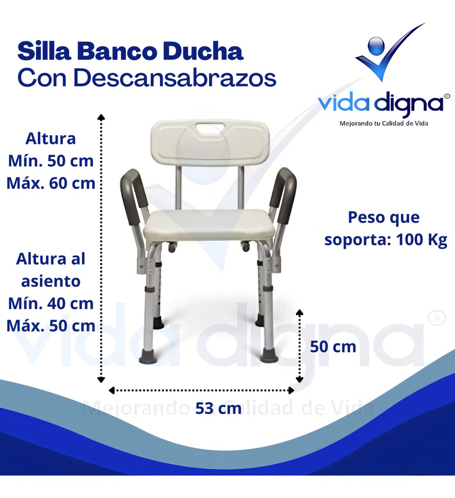 Banco Ducha Con Respaldo Y Brazos Desarmables - Silla