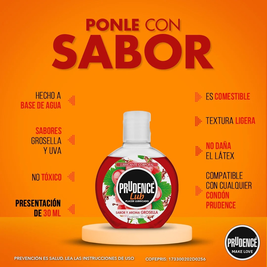 Lubricante Comestible Base Agua Con Sabor Prudence Lub 30 Ml Sabor Grosella