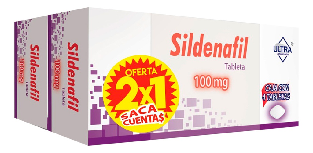 Sildenafilo Tableta 100 Mg, 4 Tabletas (2x1)