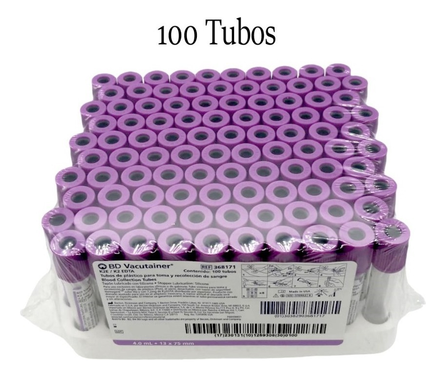 Tubo Vacutainer Bd De 4ml Lila Caja Con 100 Piezas