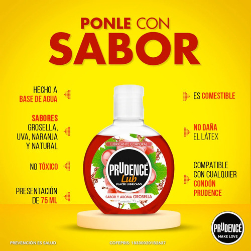 Prudence Lubricante Comestible Base Agua Con Sabor Grosella