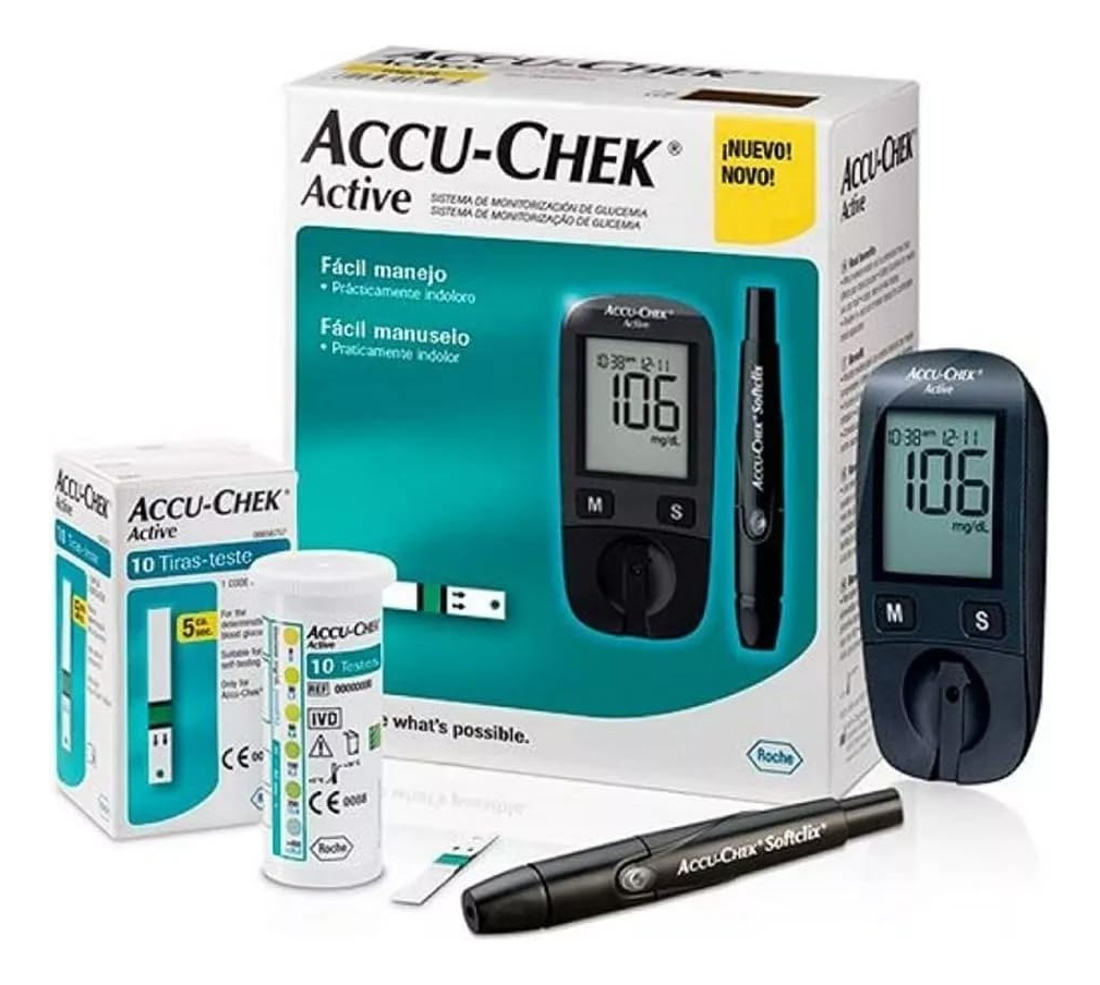 Accu Chek Glucómetro Active Con 10 Tiras Y 10 Lancetas Color Sin Color