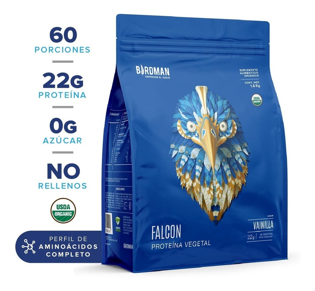 Proteína Vegetal Orgánica Falcon 1.8kg Birdman Vainilla