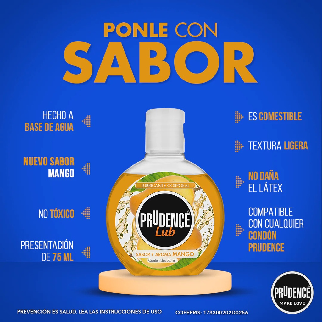Lubricante Comestible De Sabor Mango Prudence Lub, 75 Ml Base Agua