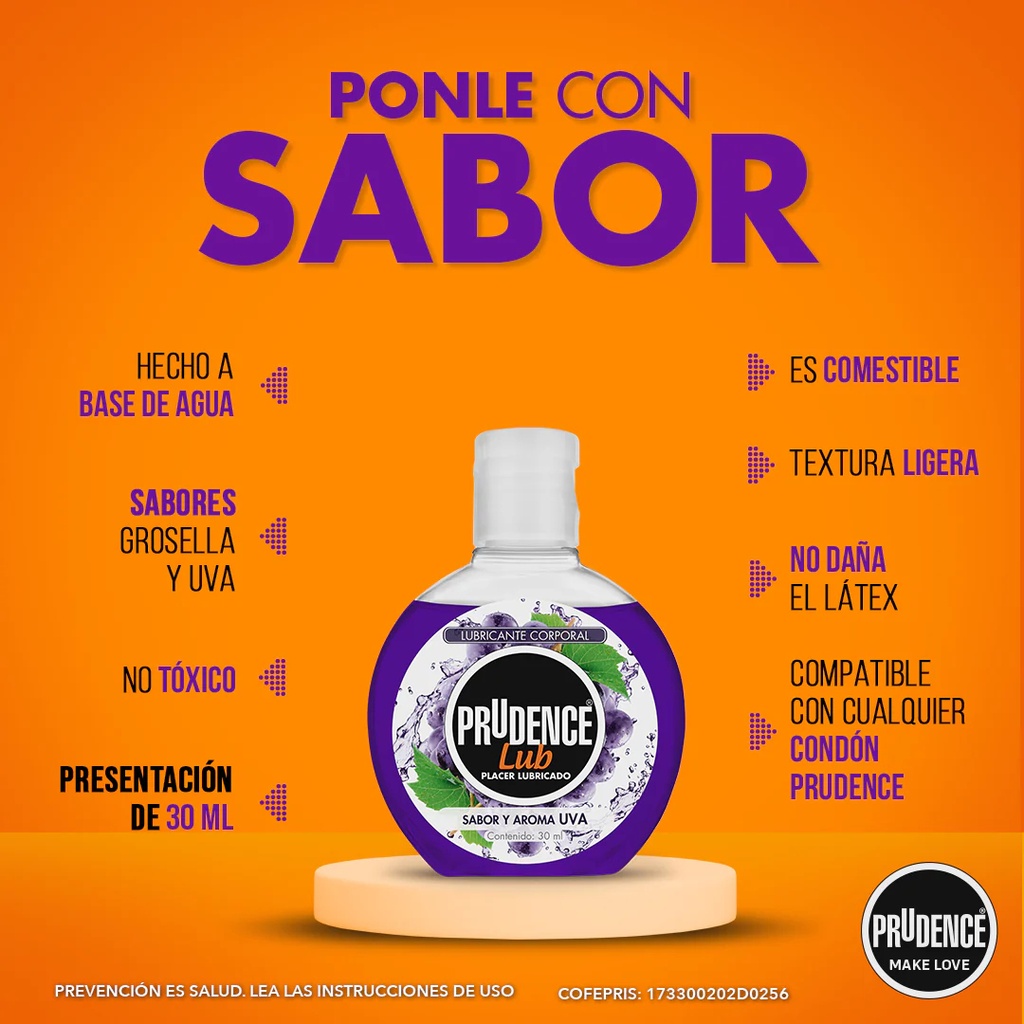 Lubricante Comestible Base Agua Con Sabor Prudence Lub 30 Ml Sabor Uva