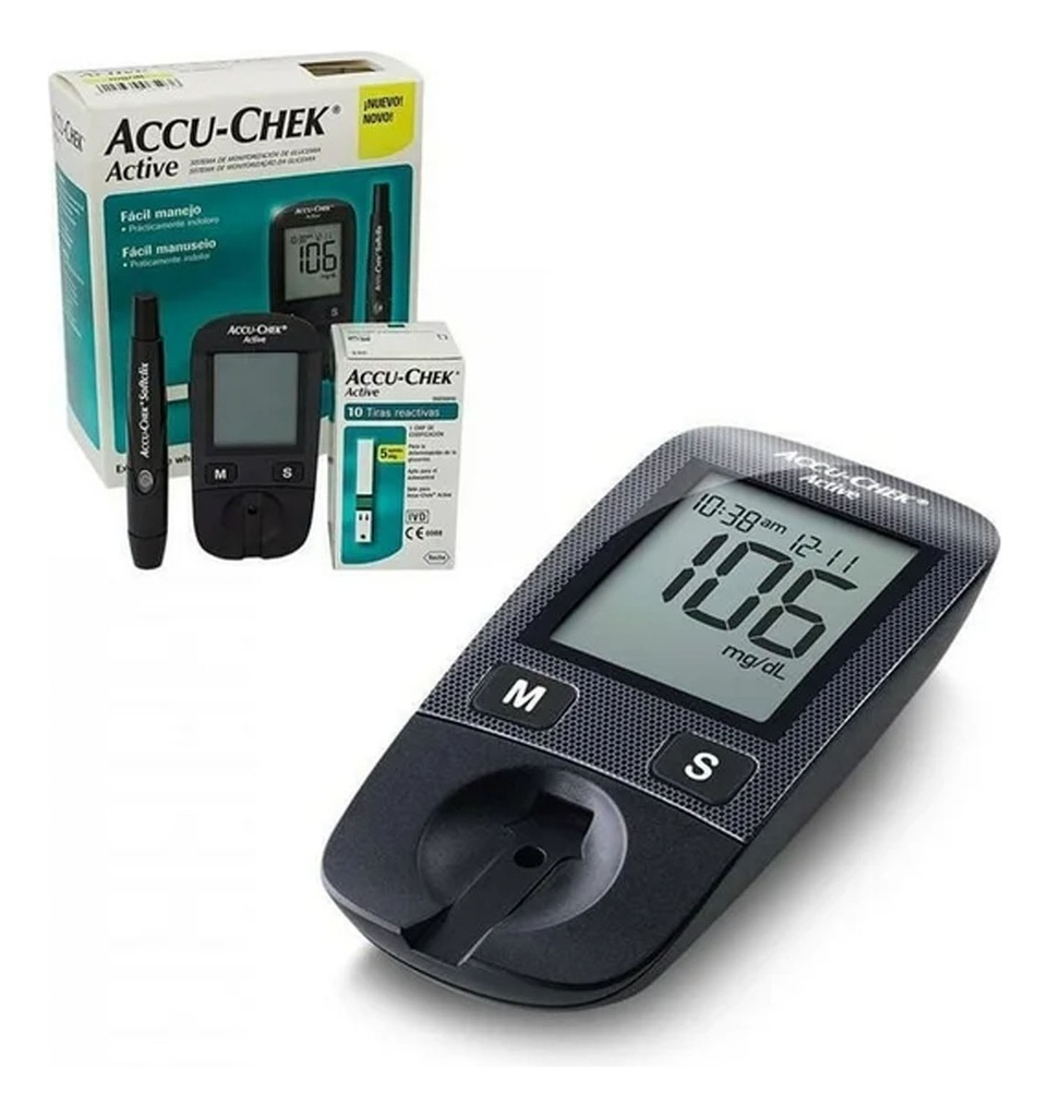 Accu Chek Glucómetro Active Con 10 Tiras Y 10 Lancetas Color
