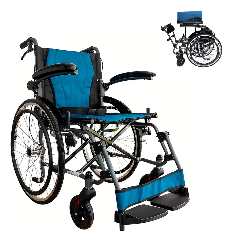 Silla De Ruedas De Aluminio Sc-370, Abatible, Plegable Color Negro-azul