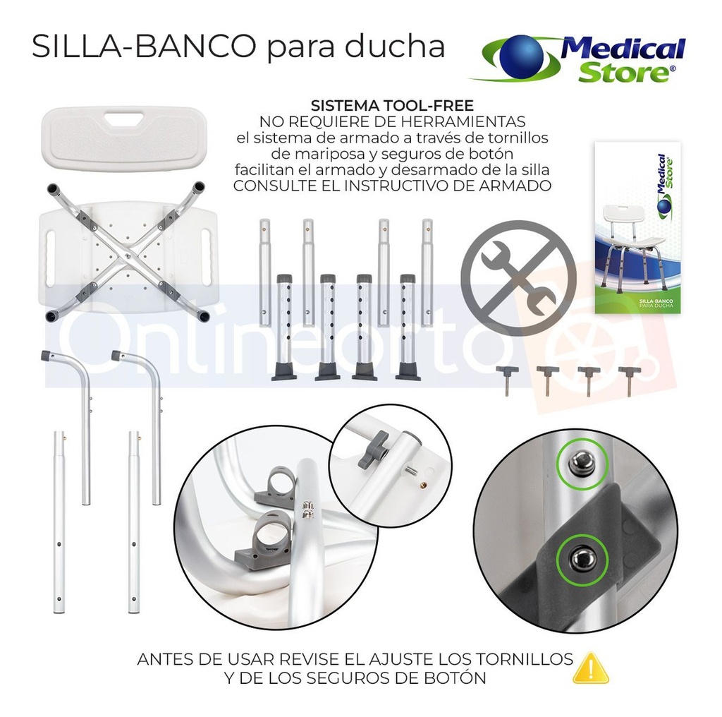 Silla Ducha Baño Antiderrapante Ajustable Adulto Respaldo Ortopédica Superconfort Sc512
