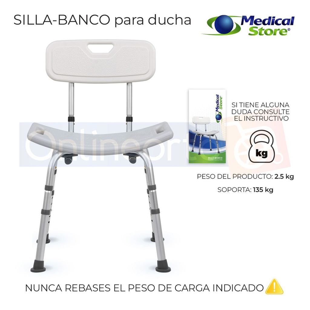Silla Ducha Baño Antiderrapante Ajustable Adulto Respaldo Ortopédica Superconfort Sc512