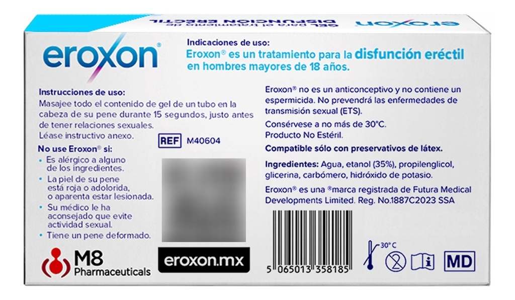 5 Cajas Eroxon Gel C/4 Tubos Tratamiento Disfunción Eréctil