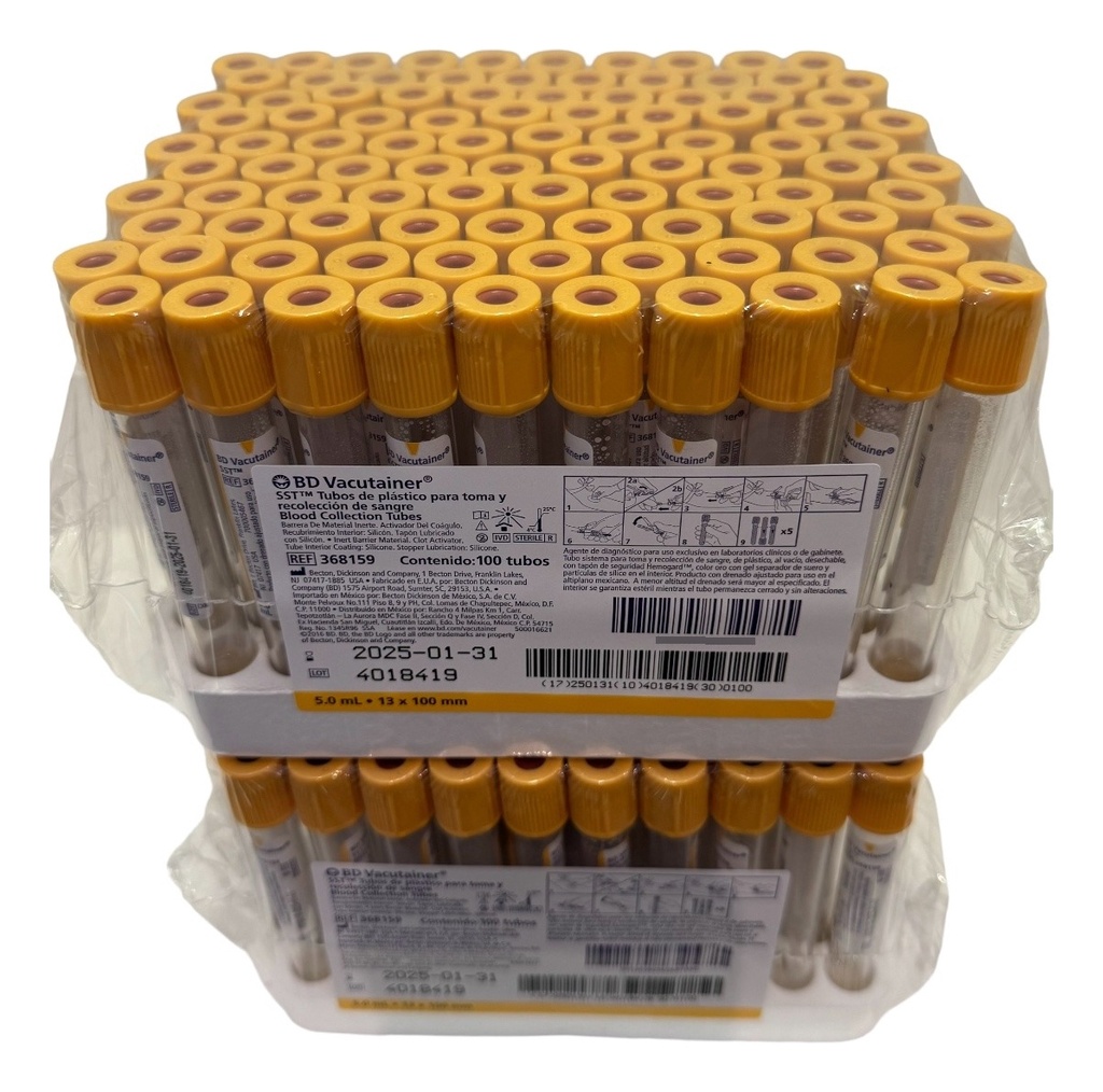 Tubo Vacutainer Bd  Amarillo / Oro 5ml   200 Piezas