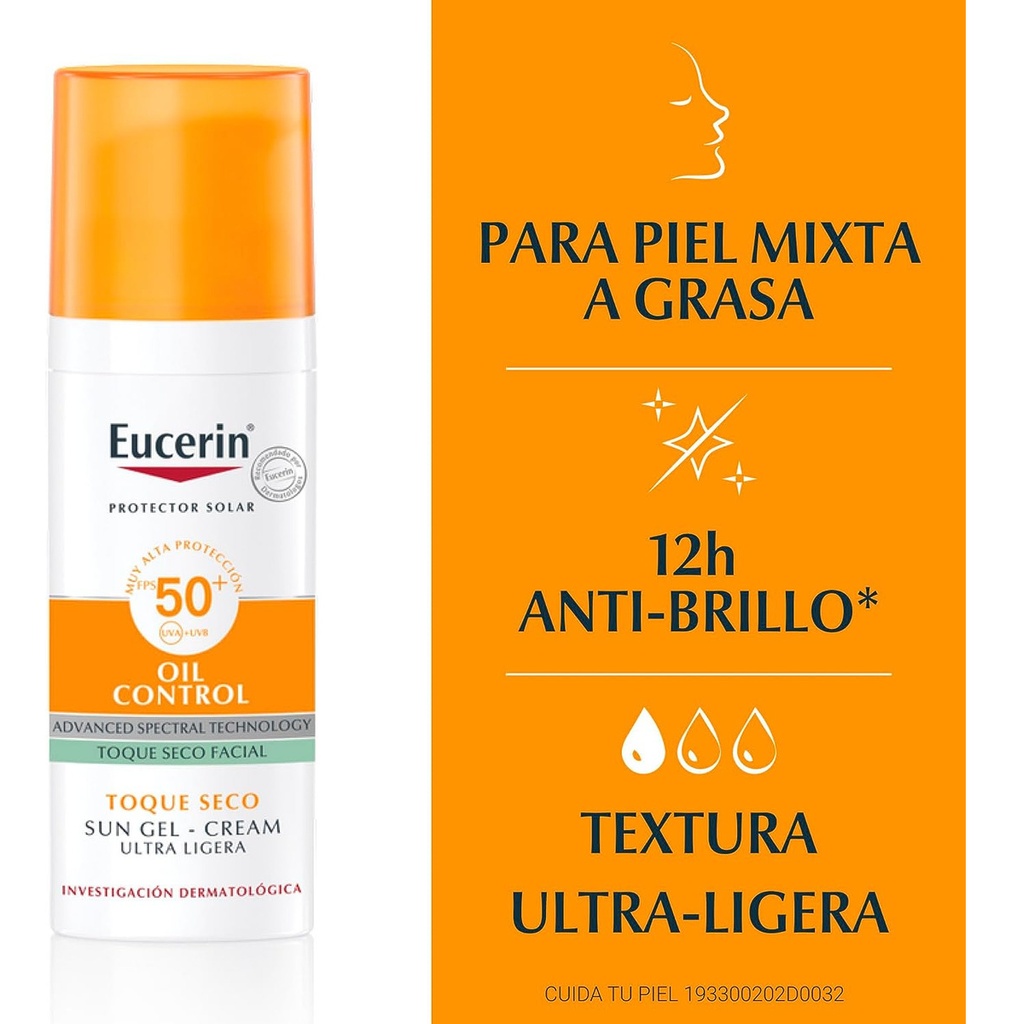 Eucerin Protector Solar Facial Toque Seco Oil Control Fps50+ 50ml Efecto Mate