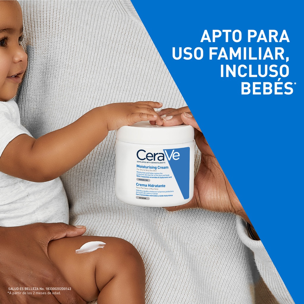 Cerave Crema Hidratante Piel Seca A Muy Seca | Piel Hidratada Hasta Por 48 Horas | Con 3 Ceramidas Esenciales | Contiene Ácido Hialurónico | Desarrollada Con Dermatólogos | 454ml | 16oz