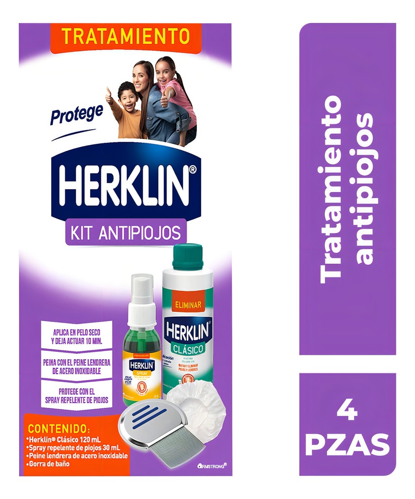 Kit Herklin Antipiojos: Shampoo, Repelente, Peine Y Gorro