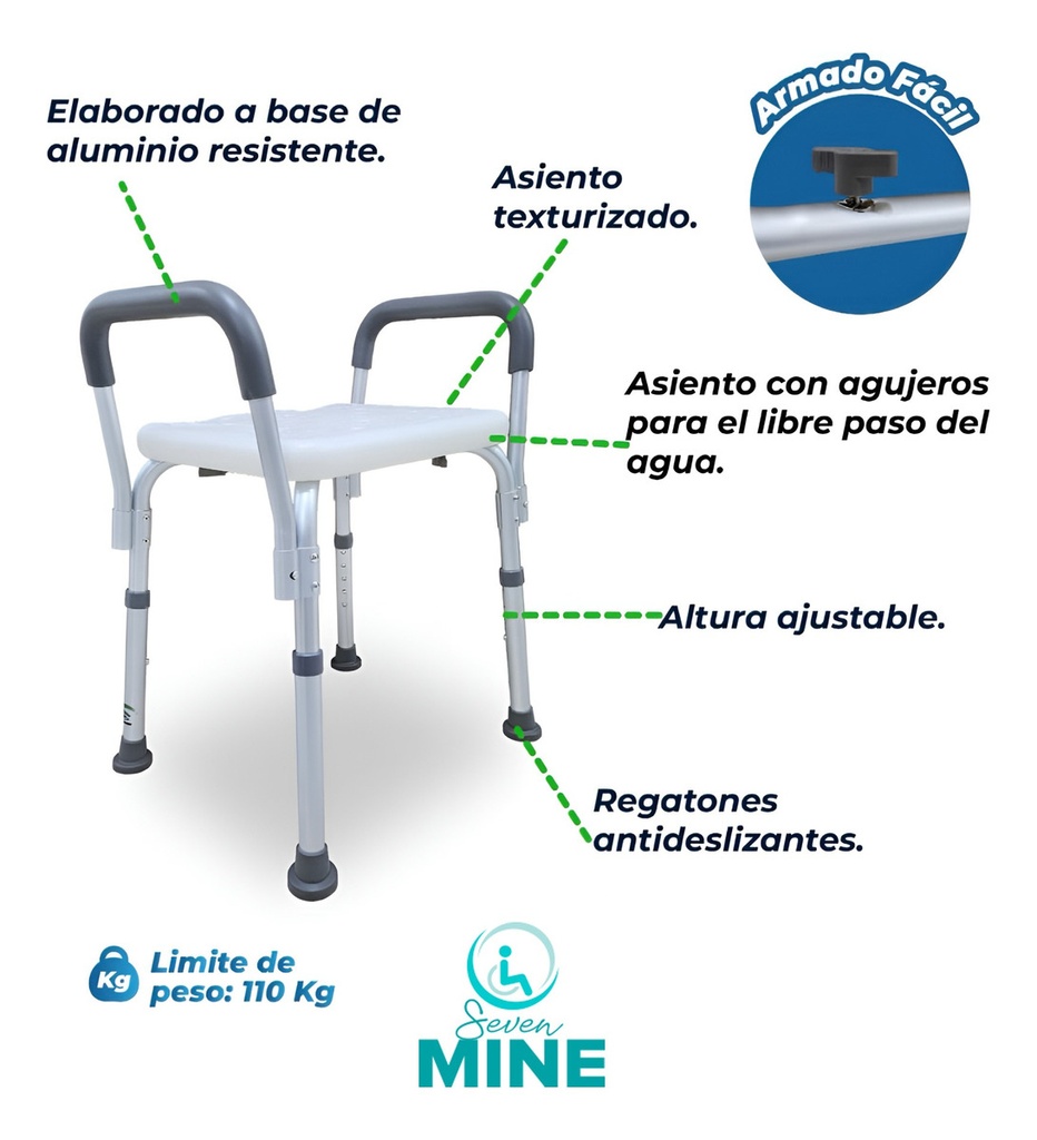 Banco Para Baño Con Brazos Desmontables - Confort- Seguridad