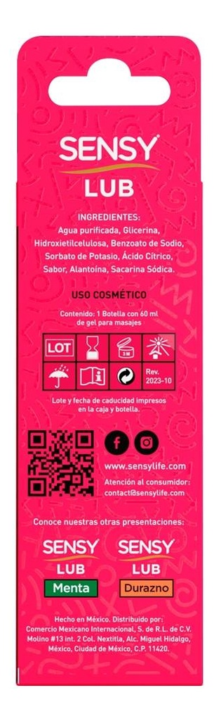 Lubricante Comestible Sensy Lub Con Aroma Y Sabor Fresa 60 Ml