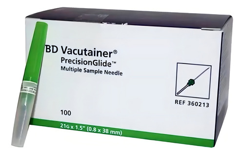 Agujas Bd 360213 Vacutainer 21g X 1 1/2 (0.8x38mm) Caja X 100 Und Capacidad En Volumen 1 Ml