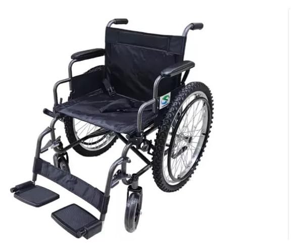 Silla de Ruedas Todoterreno, Extra Ancha, Capacidad 160 kg, Estructura de Acero, Color Negro