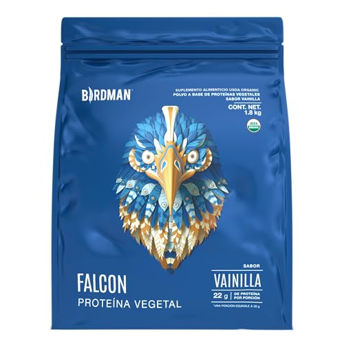 Birdman Falcon Protein Proteina Vegetal Organica En Polvo (Vegana) Certificada USDA, 22gr Proteina por porción, Sin inflamacion, Sin acne, 60 Porciones Sabor Vainilla | 60 servicios | 1.8kg