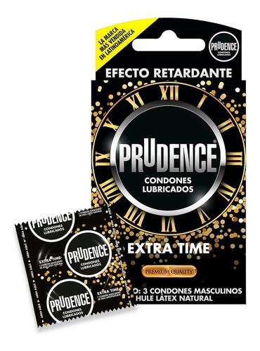 3 Condones De Látex Prudence Extra Time Con Retardante