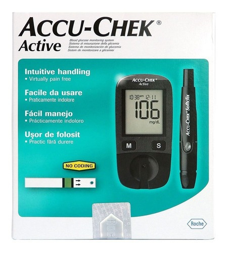 Accu - Chek Glucómetro Active Kit Con 10 Tiras Y 10 Lancetas