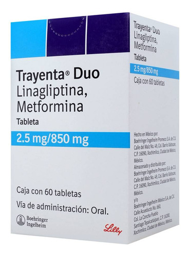 Trayenta Duo Tabletas 2,5 Mg/850 Mg, 60 Tabletas