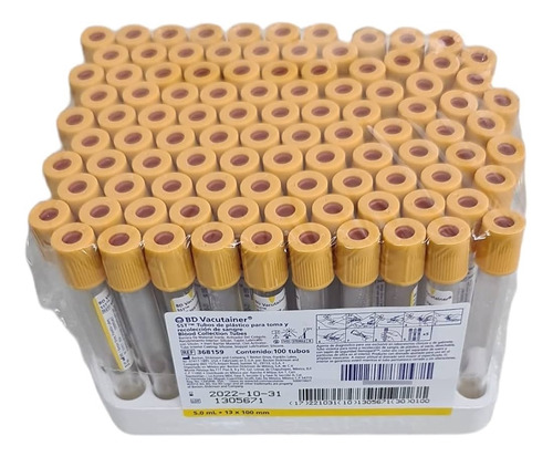 [BD-Oro100] Tubo Tapa Amarillo / Oro  Bd Gradilla  Con 100