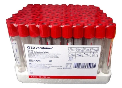 [BDRJO100] 100 Pz Tubo Para Extracción De Sangre Vacutainer Rojo 6ml Bd