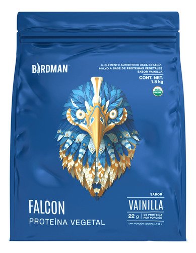Proteína Vegetal Orgánica Polvo Falcon Protein 1.8kg Birdman Sabor Vainilla