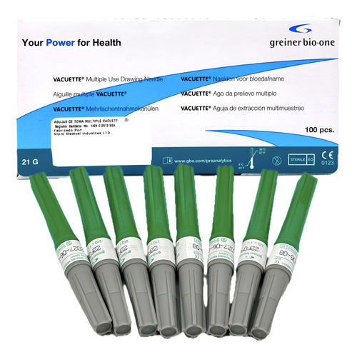 [Vacutte21G] Aguja Toma Multiple Nipro 21gx38mm Verde 100 Vacuette Capaci