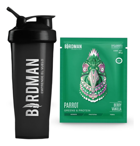 [SHBRN] Birdman Vaso Shaker + 1 Sobre Parrot Berry Vainilla