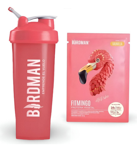 Birdman Vaso Shaker + 1 Sobre Fitmingo Vainilla Color Rosa