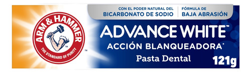 Arm & Hammer Pasta Dental Advance White Complete 121 G. Acción Blanqueadora Que Remueve Las Manchas, Con Bicarbonato De Sodio Y Peróxido. Aliento Fresco Duradero, Sabor Menta
